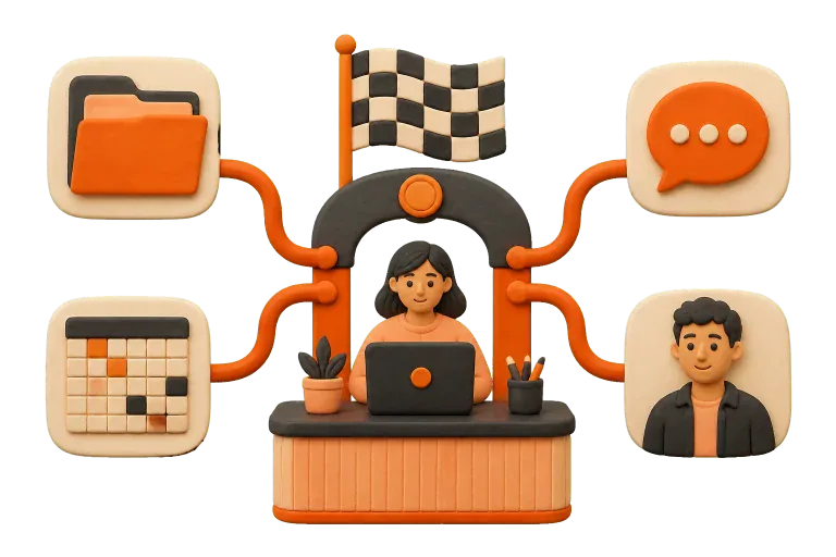 A team member coordinating files, schedules, and communication