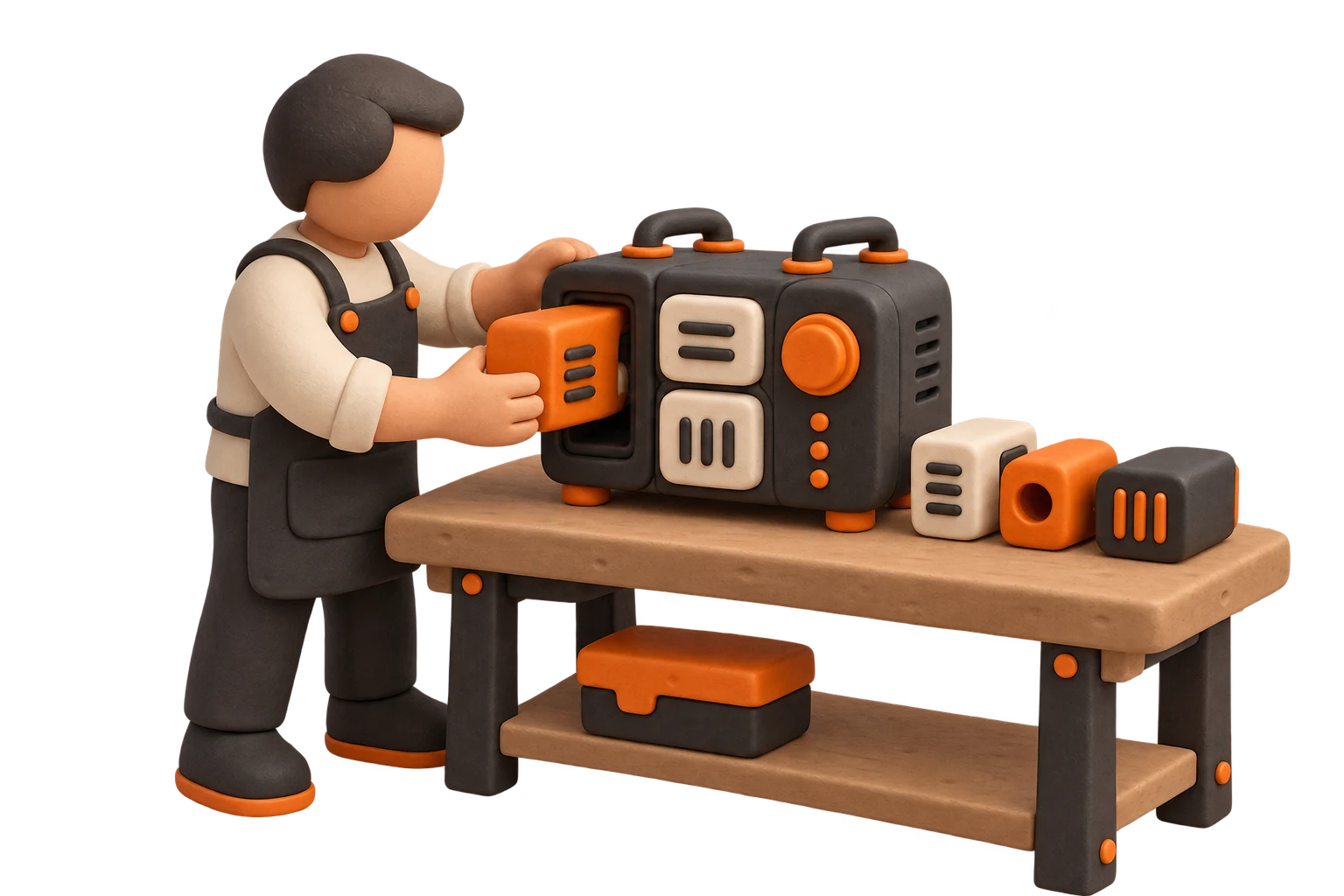 An agency maker adapting a modular tool at a workbench