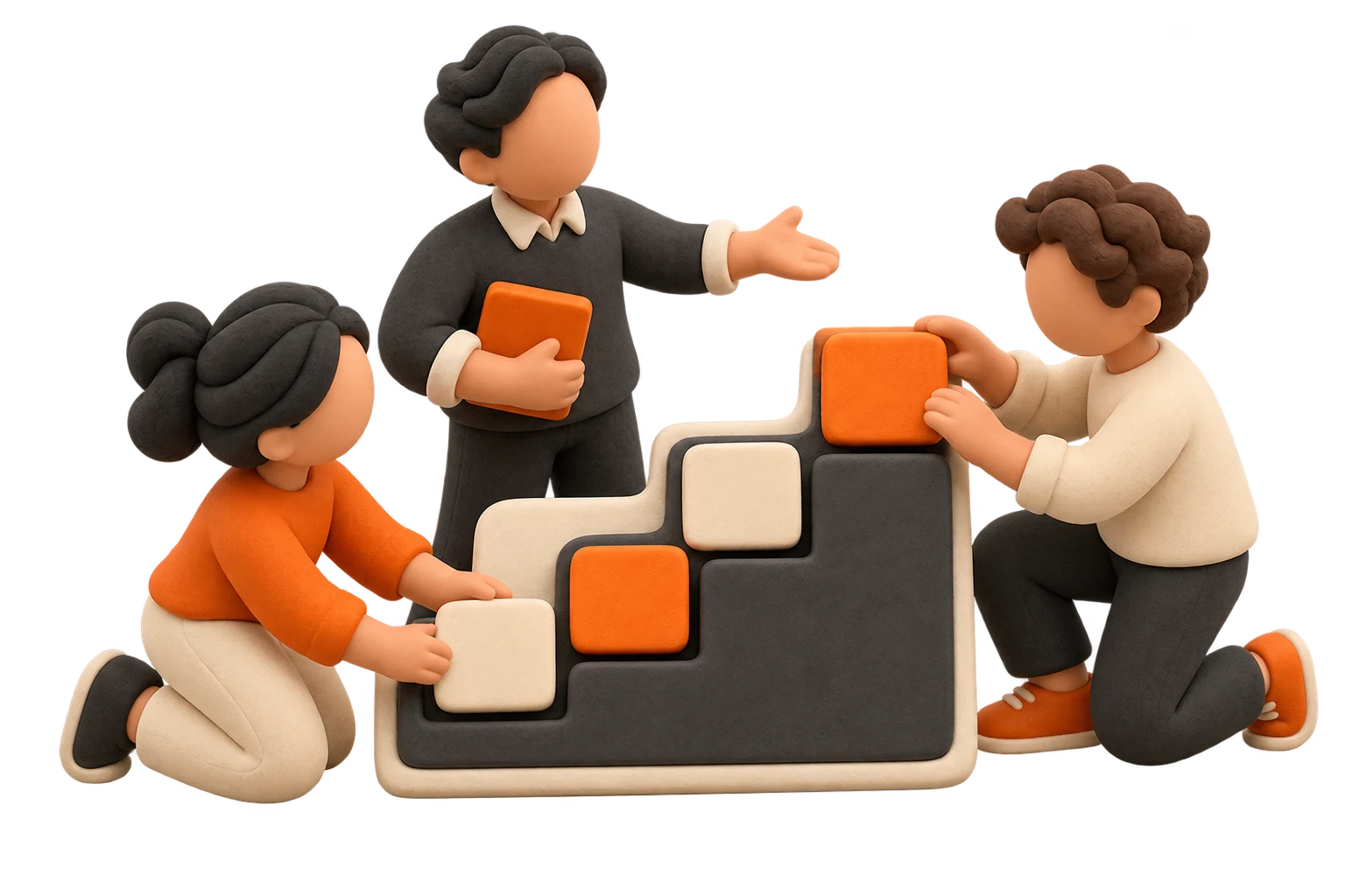 An instructor and two agency teammates arranging modules into a learning path